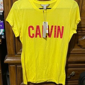 Calvin Klein Vibrant Yellow Tee with Red Lettering